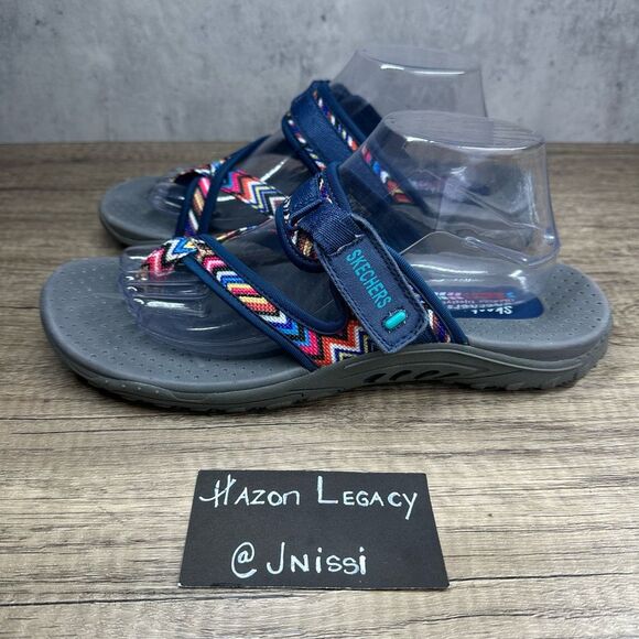 Skechers~Women’s~Blue Reggae-Zig Swag Flip Flops Sandals~Size 10 - Picture 1 of 9